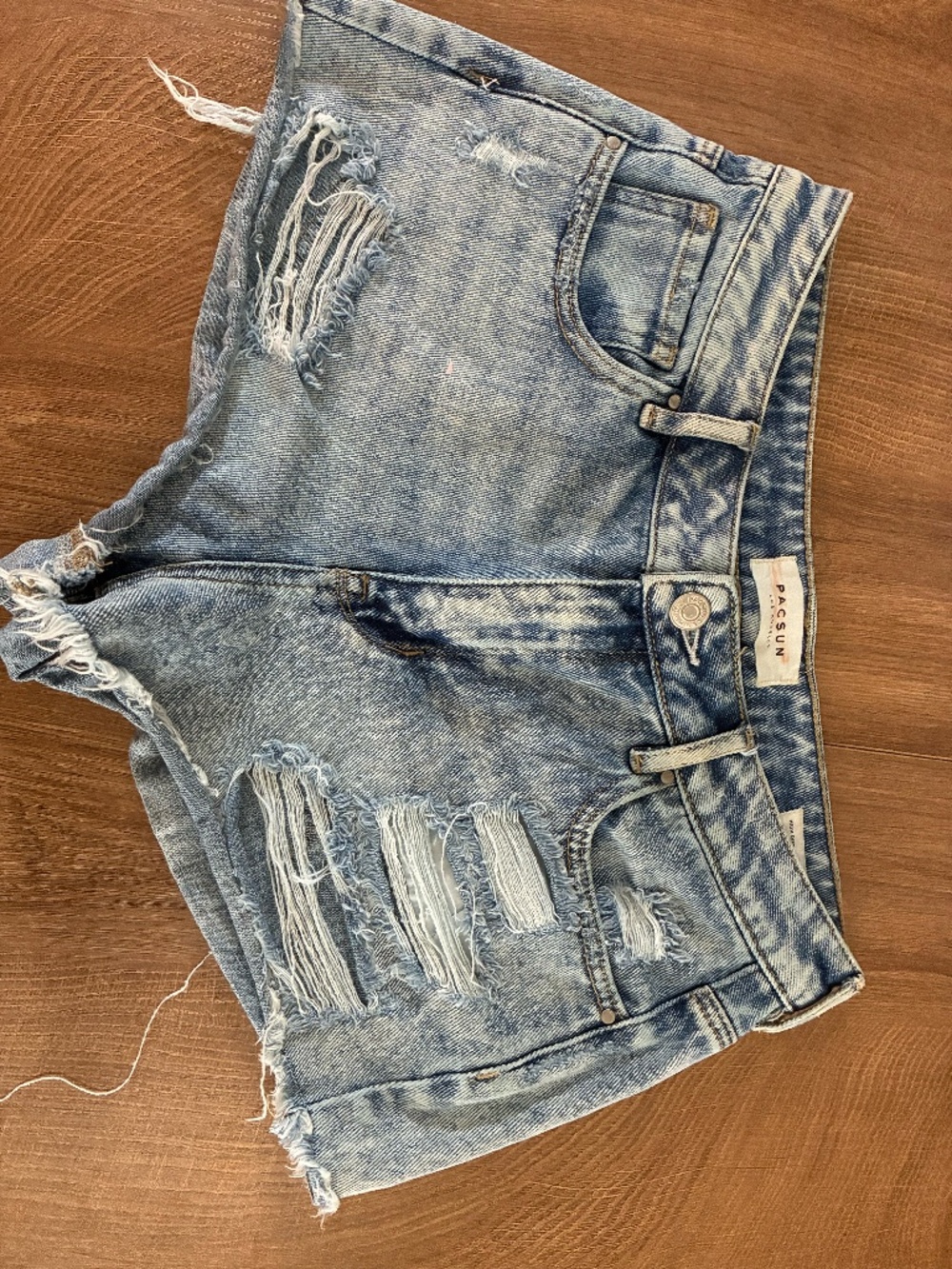 PacSun High Rise Festival Denim Shorts 27 Distressed Acid Wash Cutoff